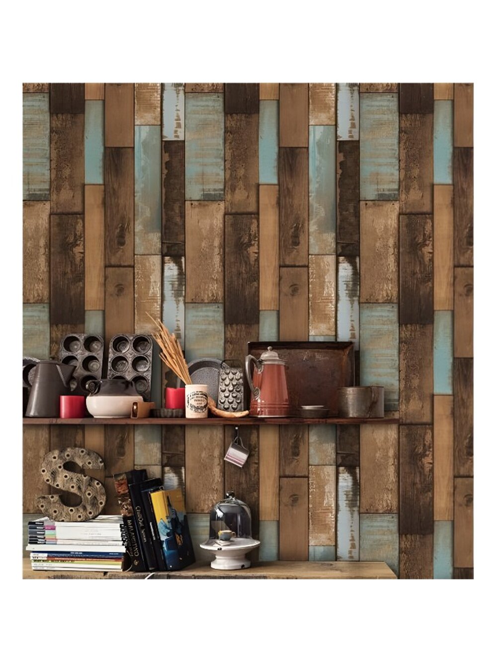 Distressed Wood Plank Peel and Stick Wallpaper 17.7"x 9.8ft Blue/Brown